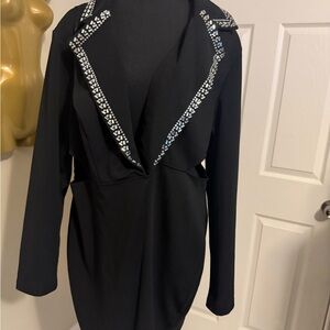 SHEIN Black Long Sleeve Dress with Rhinestone Detail